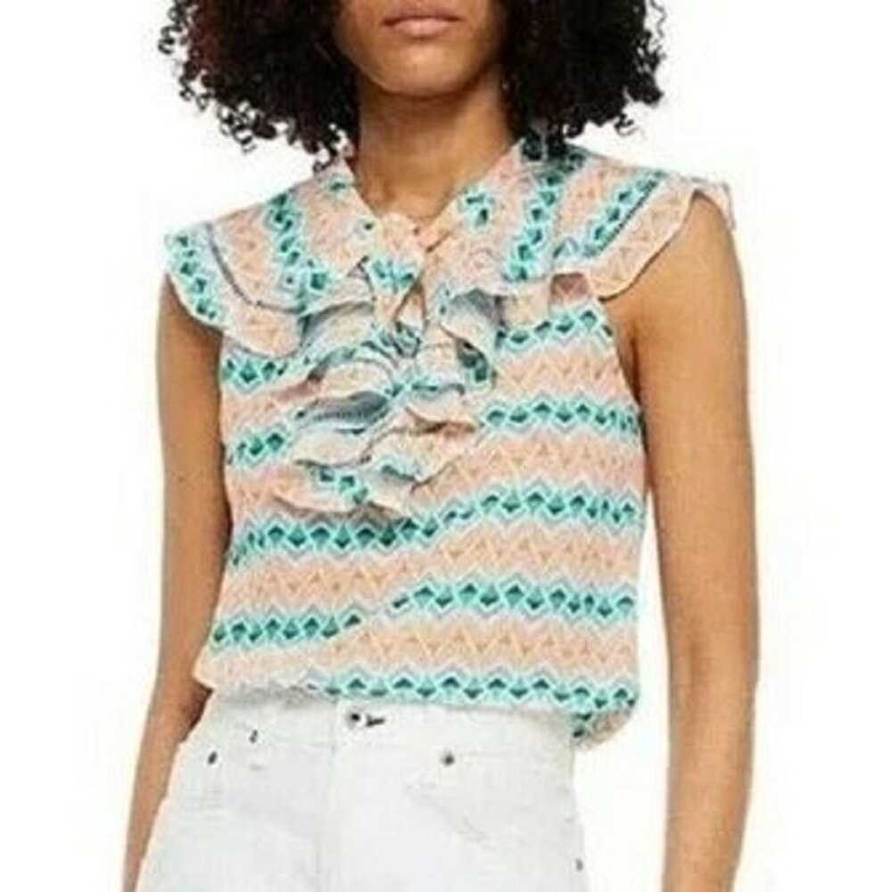 Paloma Blue Womens Pink/Blue Sophia Ruffled Silk Blouse Top- Size S